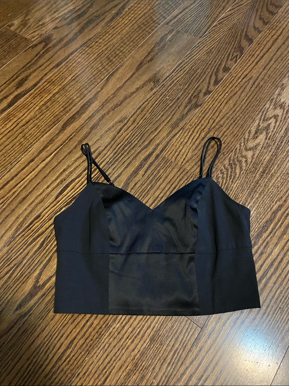 Dynamite Black Satin Spaghetti Strap Crop